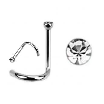 Nose Screw 1mm Polished Stainless Clear Jewel (5)